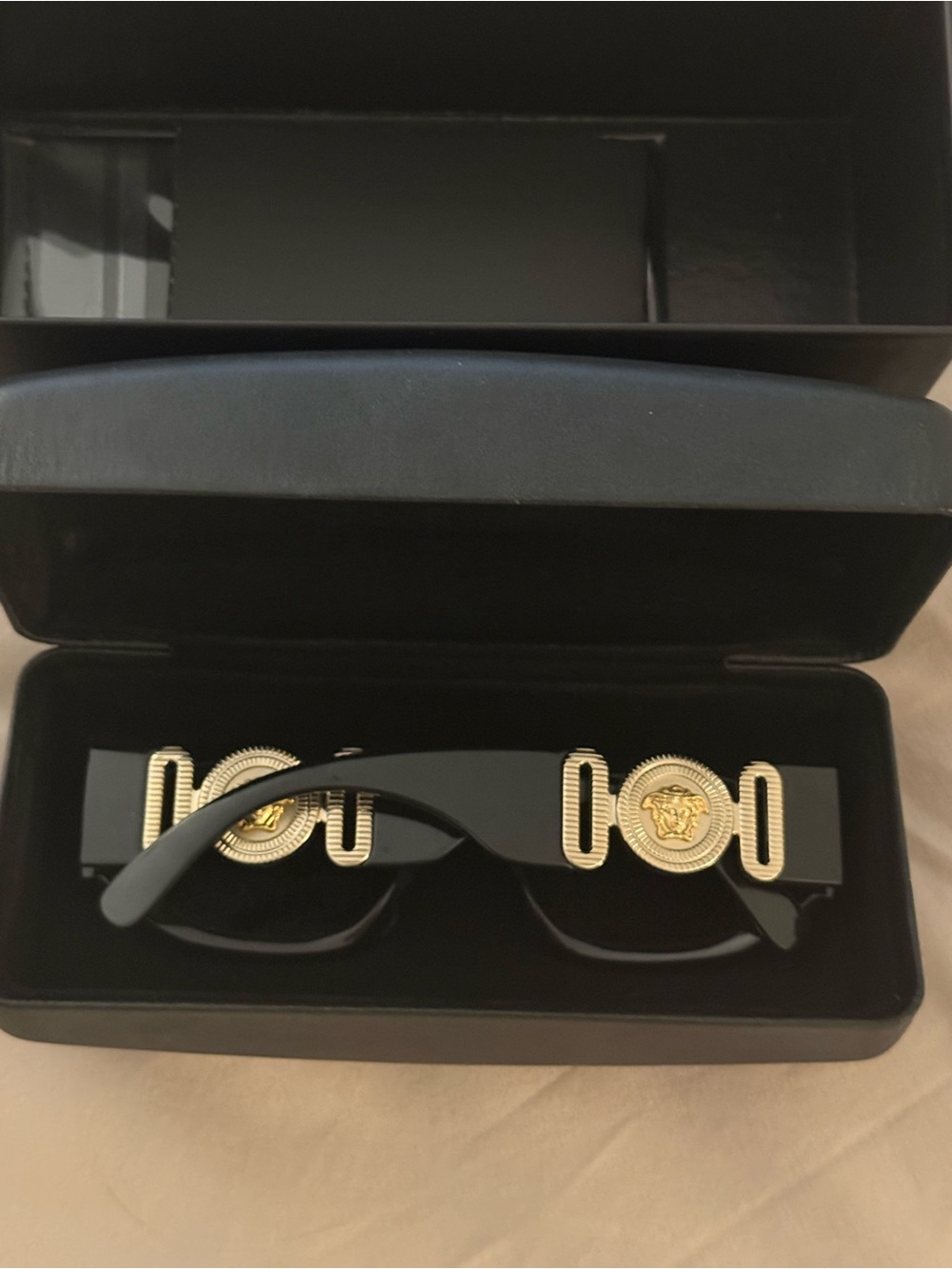 Versace Black Sunglasses with Gold Medallion Accents